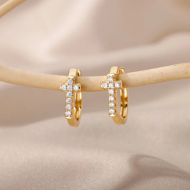 Tiny Zircon Cute Small Hoop Earrings for Women Girls Stainless Steel Gold Color Earrings 2024 Trend Wedding Party Jewelry Gift